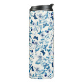 Botanische Blauwe Cream Bloemen en Vlinders Thermosbeker (Gedraaid links)