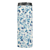Botanische Blauwe Cream Bloemen en Vlinders Thermosbeker (Achterkant)