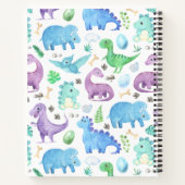 Botanische Blauwe Dino Dinosaurus Aangepaste Naam Notitieboek (Achterkant)