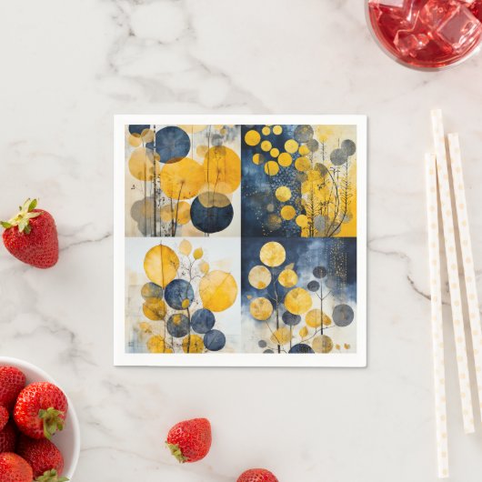 Botanische blauwe en gele servetten (Insitu)