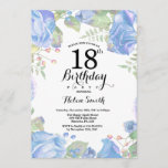 Botanische Blauwe Floral 18th Birthday Uitnodiging<br><div class="desc">Botanische Blue Floral 18th Birthday Invitation. Floral Pink Peonies Birthday Invitation for Women. Waterverf Floral Flower. Elegant roze en Peony Flowers. Volwassen verjaardag. Witte achtergrond. Zwart-wit. 13e 15e 16e 18e 21e 30e 40e 50e 60e 70e 90e 100e, Alle leeftijden. Voor verdere aanpassing, te klikken gelieve de knoop "van de Aanpassing...</div>