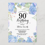 Botanische Blauwe Floral 90th Birthday Uitnodiging<br><div class="desc">Botanische Blue Floral 90th Birthday Invitation. Floral Pink Peonies Birthday Invitation for Women. Waterverf Floral Flower. Elegant roze en Peony Flowers. Volwassen verjaardag. Witte achtergrond. Zwart-wit. 13e 15e 16e 18e 21e 30e 40e 50e 60e 70e 90e 100e, Alle leeftijden. Voor verdere aanpassing, te klikken gelieve de knoop "van de Aanpassing...</div>