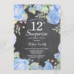 Botanische Blauwe Floral Surprise 12th Birthday Kaart