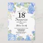 Botanische Blauwe Floral Surprise 18th Birthday Kaart<br><div class="desc">Botanische Blue Floral Surprise 18th Birthday Invitation. Floral Pink Peonies Birthday Invitation for Women. Waterverf Floral Flower. Elegant roze en Peony Flowers. Volwassen verjaardag. Witte achtergrond. Zwart-wit. 13e 15e 16e 18e 21e 30e 40e 50e 60e 70e 90e 100e, Alle leeftijden. Voor verdere aanpassing, te klikken gelieve de knoop "van de...</div>