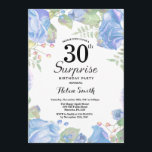 Botanische Blauwe Floral Surprise 30th Birthday Kaart<br><div class="desc">Botanische Blue Floral Surprise 30th Birthday Invitation. Floral Pink Peonies Birthday Invitation for Women. Waterverf Floral Flower. Elegant roze en Peony Flowers. Volwassen verjaardag. Witte achtergrond. Zwart-wit. 13e 15e 16e 18e 21e 30e 40e 50e 60e 70e 90e 100e, Alle leeftijden. Voor verdere aanpassing, te klikken gelieve de knoop "van de...</div>