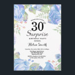 Botanische Blauwe Floral Surprise 30th Birthday Kaart<br><div class="desc">Botanische Blue Floral Surprise 30th Birthday Invitation. Floral Pink Peonies Birthday Invitation for Women. Waterverf Floral Flower. Elegant roze en Peony Flowers. Volwassen verjaardag. Witte achtergrond. Zwart-wit. 13e 15e 16e 18e 21e 30e 40e 50e 60e 70e 90e 100e, Alle leeftijden. Voor verdere aanpassing, te klikken gelieve de knoop "van de...</div>