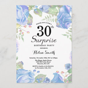Botanische Blauwe Floral Surprise 30th Birthday Kaart