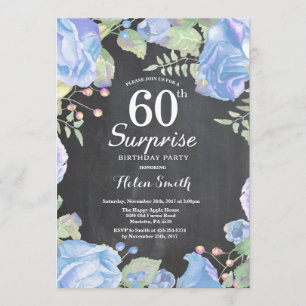 Botanische Blauwe Floral Surprise 60th Birthday Kaart