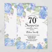 Botanische Blauwe Floral Surprise 70th Birthday Kaart (Voorkant / Achterkant)