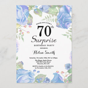 Botanische Blauwe Floral Surprise 70th Birthday Kaart