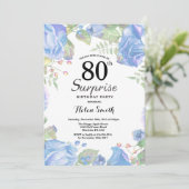 Botanische Blauwe Floral Surprise 80th Birthday Kaart (Staand voorkant)