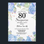 Botanische Blauwe Floral Surprise 80th Birthday Kaart<br><div class="desc">Botanische Blue Floral Surprise 80th Birthday Invitation. Floral Pink Peonies Birthday Invitation for Women. Waterverf Floral Flower. Elegant roze en Peony Flowers. Volwassen verjaardag. Witte achtergrond. Zwart-wit. 13e 15e 16e 18e 21e 30e 40e 50e 60e 70e 90e 100e, Alle leeftijden. Voor verdere aanpassing, te klikken gelieve de knoop "van de...</div>