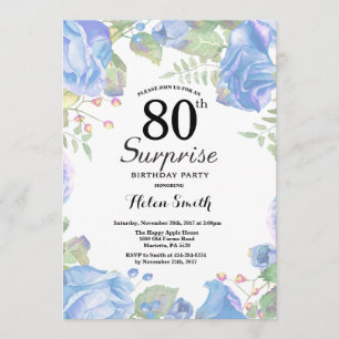 Botanische Blauwe Floral Surprise 80th Birthday Kaart