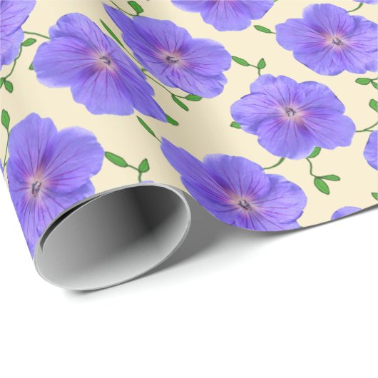 Botanische blauwe geraniumventilator cadeaupapier (Rol Hoek)