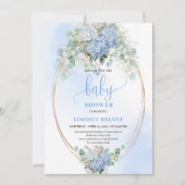 Botanische Blauwe Hortensia Eucalyptus Baby Shower Kaart (Voorkant)