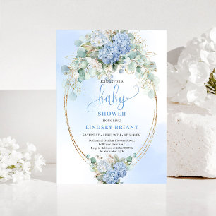 Botanische Blauwe Hortensia Eucalyptus Baby Shower Kaart