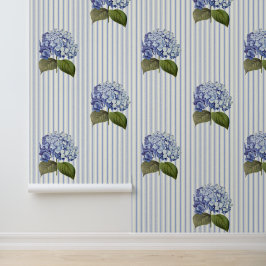  Botanische Blauwe Hydrangea Bloemstreep Behang