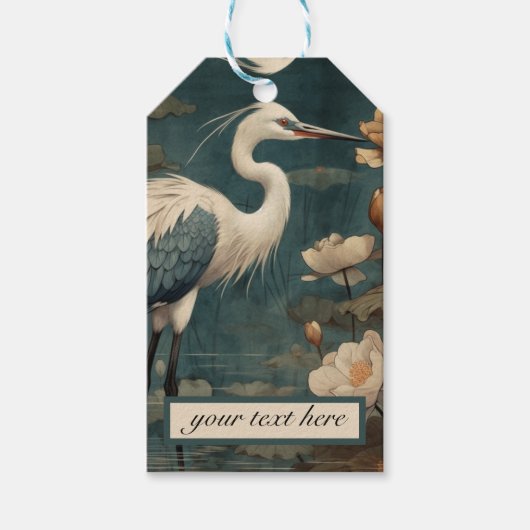 botanische blauwe kraan aanpasbaar cadeaulabel (Voorkant)