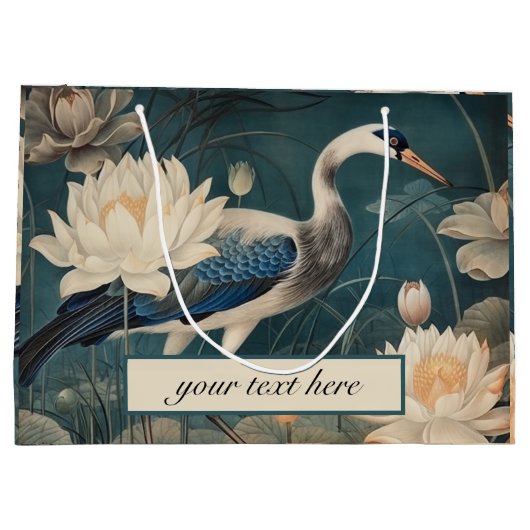  botanische blauwe kraan aanpasbaar groot cadeauzakje (Achterkant)