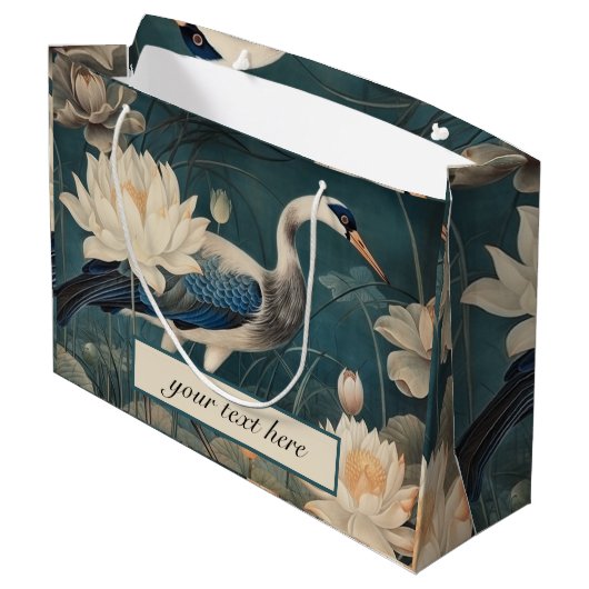  botanische blauwe kraan aanpasbaar groot cadeauzakje (Achterkant Gekanteld)