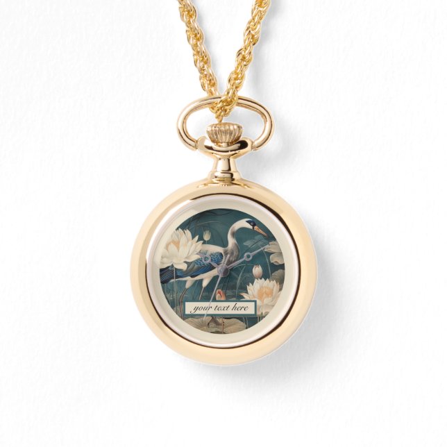  botanische blauwe kraan aanpasbaar horloge (Voorkant)