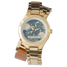  botanische blauwe kraan aanpasbaar horloge