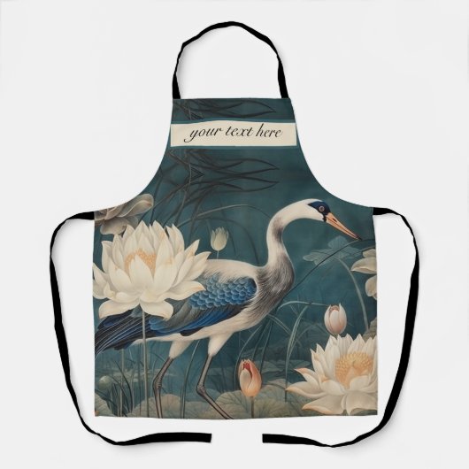  botanische blauwe kraan aanpasbaar schort (Voorkant)