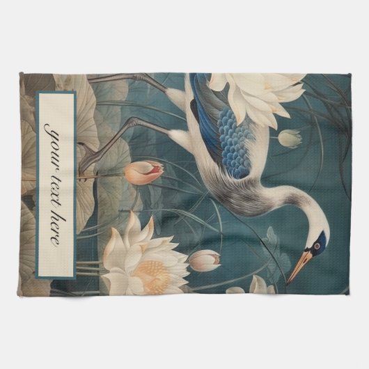  Botanische blauwe kraan aanpasbaar Theedoek (Horizontaal)