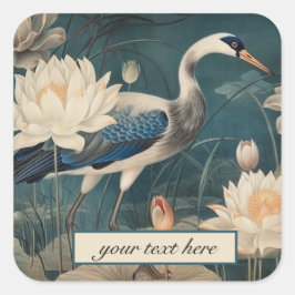  botanische blauwe kraan aanpasbaar vierkante sticker