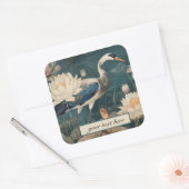  botanische blauwe kraan aanpasbaar vierkante sticker (Envelop)