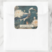  botanische blauwe kraan aanpasbaar vierkante sticker (Tas)