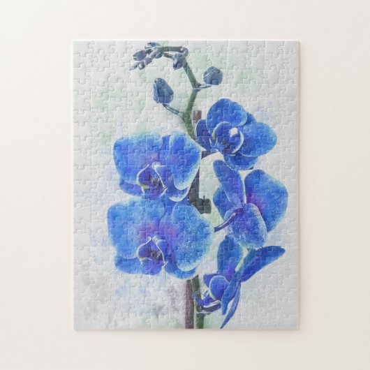 Botanische blauwe orchidee Waterverf art. 250 stuk Legpuzzel (Verticaal)