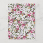 Botanische blauwe roze bloemen  wit hout briefkaart (Voorkant)