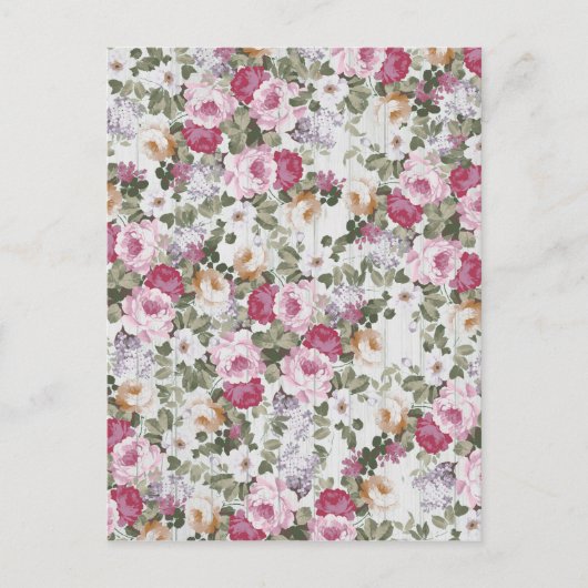 Botanische blauwe roze bloemen  wit hout briefkaart (Voorkant)