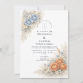 Botanische Blauwe Rozen Bruiloft Kaart (Voorkant)