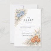 Botanische Blauwe Rozen Bruiloft RSVP Kaartje (Voorkant)