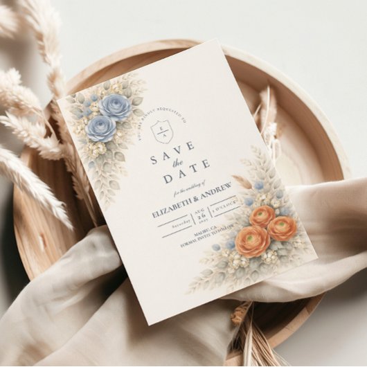 Botanische Blauwe Rozen Bruiloft Save The Date