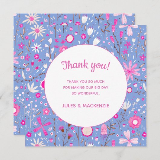 Botanische blauwe wilde bloemen bruiloft bedankt (Voorkant / Achterkant)