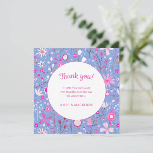 Botanische blauwe wilde bloemen bruiloft bedankt (Staand voorkant)