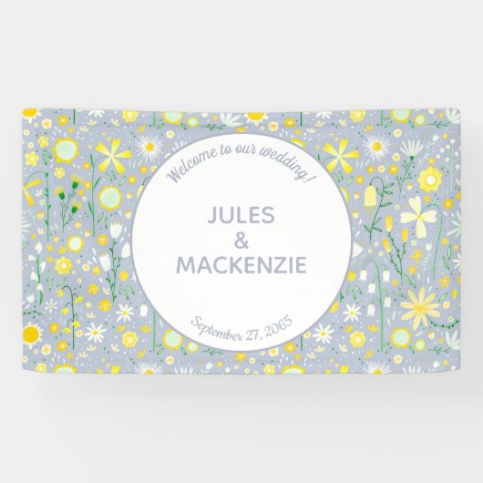 Botanische blauwe wilde bloemen spandoek (Horizontaal)