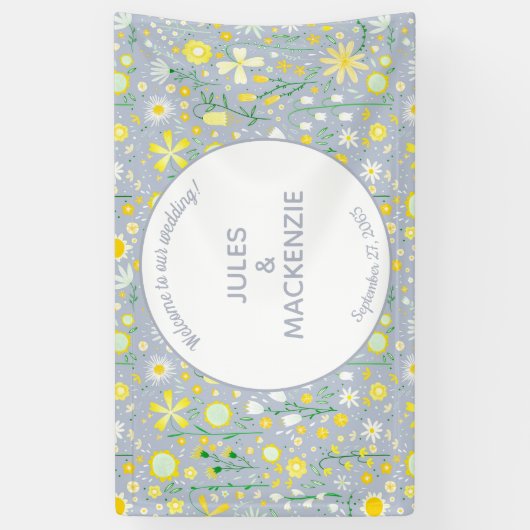 Botanische blauwe wilde bloemen spandoek (Verticaal)