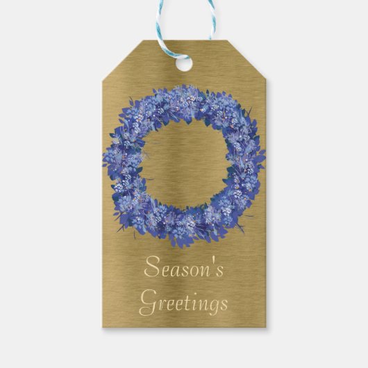 Botanische Blauwe Wreath Cadeaulabel (Voorkant)