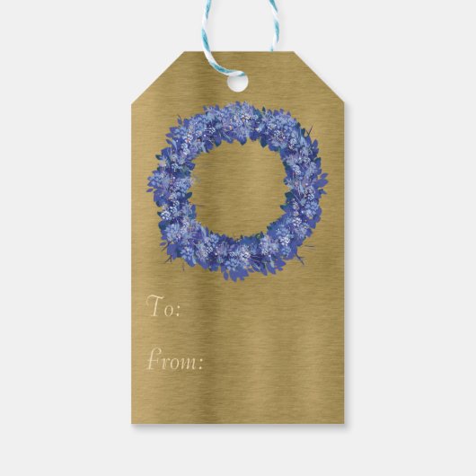 Botanische Blauwe Wreath Cadeaulabel (Achterkant)
