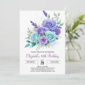 Botanische Blauwgroen Bloemen Verrassing 40e Verja Kaart (Staand voorkant)