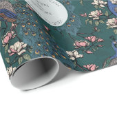 Botanische Blauwgroen bruiloft Pauw & Bloemen Cadeaupapier (Rol Hoek)