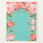 Botanische Blauwgroen en koraalbloemenbruiloft Planner (Achterkant)