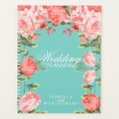 Botanische Blauwgroen en koraalbloemenbruiloft Planner (Voorkant)