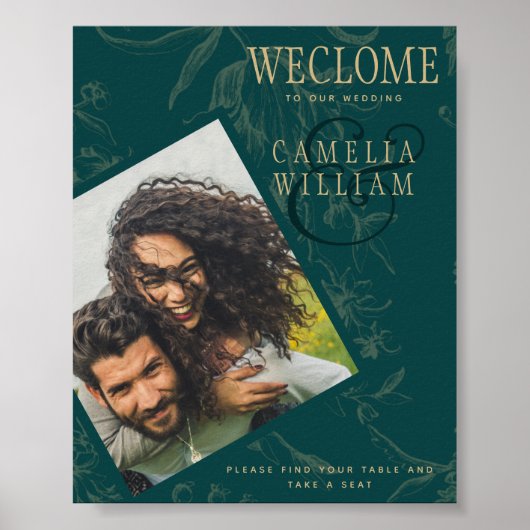 BOTANISCHE BLAUWGROEN GOLD PHOTO Wedding WELCOME Poster (Voorkant)