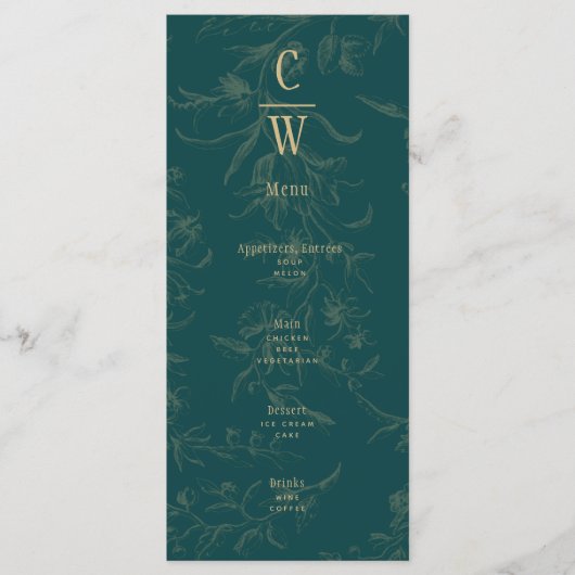 BOTANISCHE BLAUWGROEN GOLD Weddenschap Menu (Voorkant)