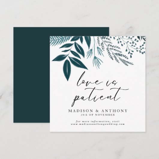 Botanische Blauwgroen kalligrafie-weddenschap uits Kaart (Voorkant / Achterkant)